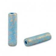 DQ Griechische Keramik Perle Gold spot Tube 20x5mm Aquamarine blue